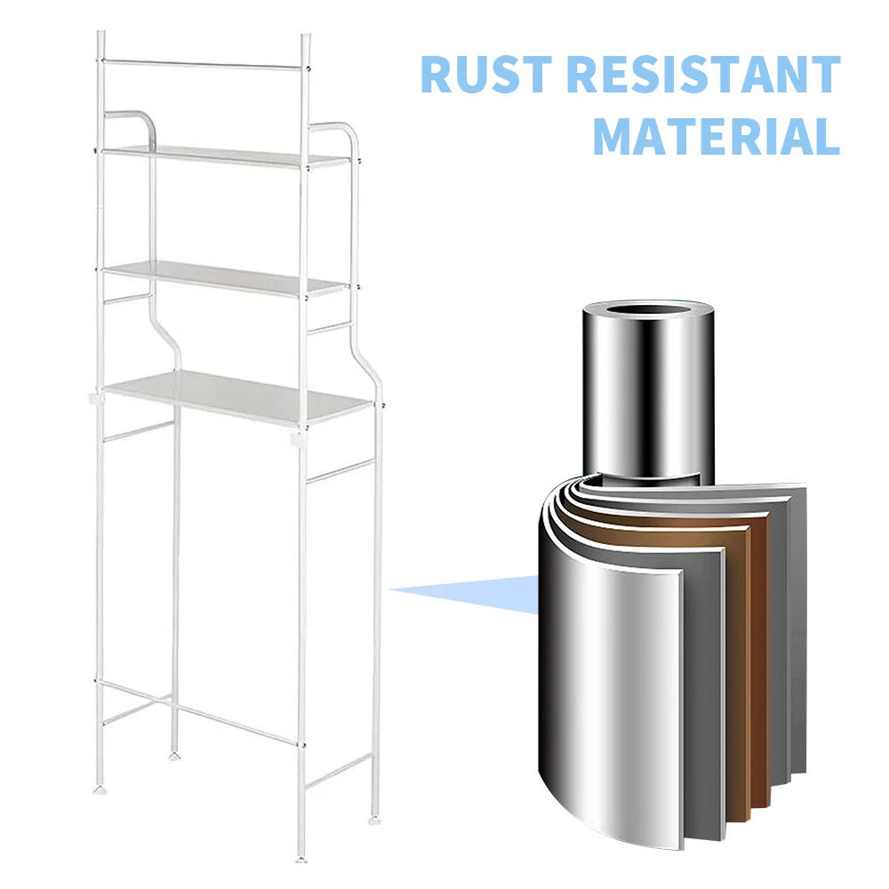 3-stufiges Badezimmer-Aufbewahrungsregal für Waschmaschinen, Toilettenregal aus Metall über dem Toilettensitz, Badezimmer-Aufbewahrungsplattform – Detail 14