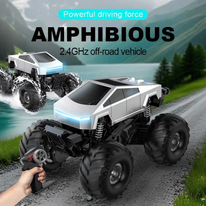 Children's remote control four-wheel drive Tesla off-road vehicle amphibious electric toy remote control model car view 2