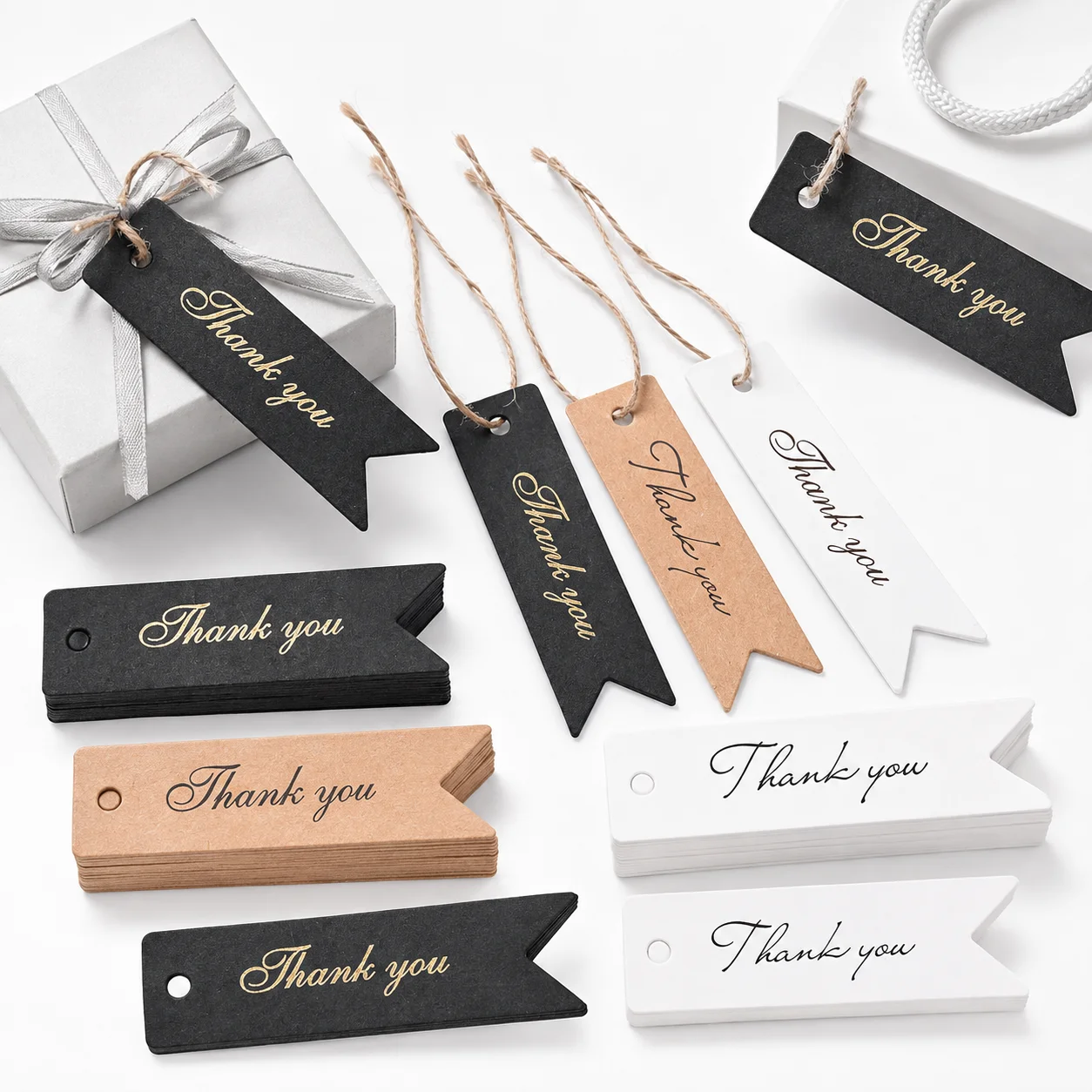 50 Stück Dankesanhänger im Schwalbenschwanz-Design mit Schnur, mehrfarbige Geschenkanhänger für Basteldekoration, Hochzeitsgeschenke und Verpackungen – Detail 6