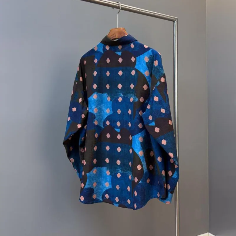 WVGA Spring Autumn New Men Urban Style Printed  Trendy Long Sleeve Shirt Loose Fit Lightweight Niche Chic Casual Tops Ins W25155