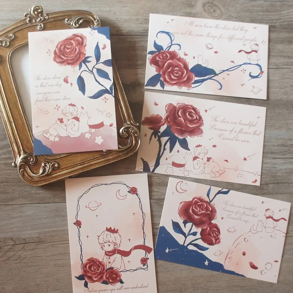 

15pcs Blue Rose Star Sky Little Prince Style Card As Party Invitation DIY Decoration Gift Card Message Card Postcard