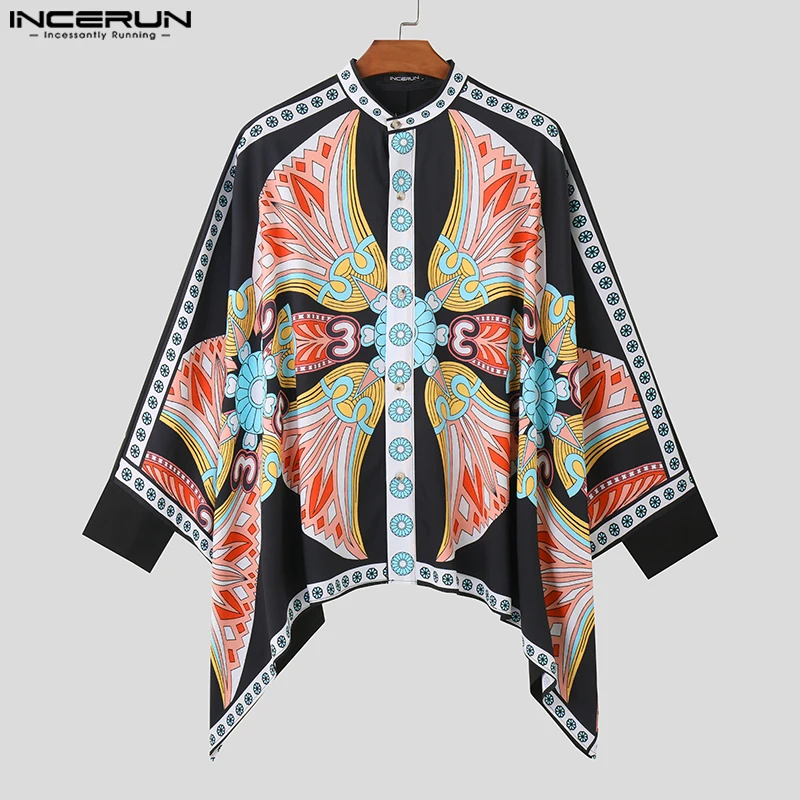 Fashion Casual Style Tops Men\'s Floral Print Batwing Sleeve Shirt Handsome Male Personality Loose Long Sleeved Blouse S-5XL 2024