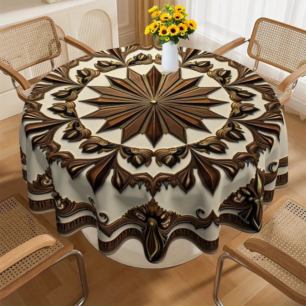 One tablecloth, with a Christmas theme. The elegant round tablecloth is adorned with intricate floral patterns.zyc