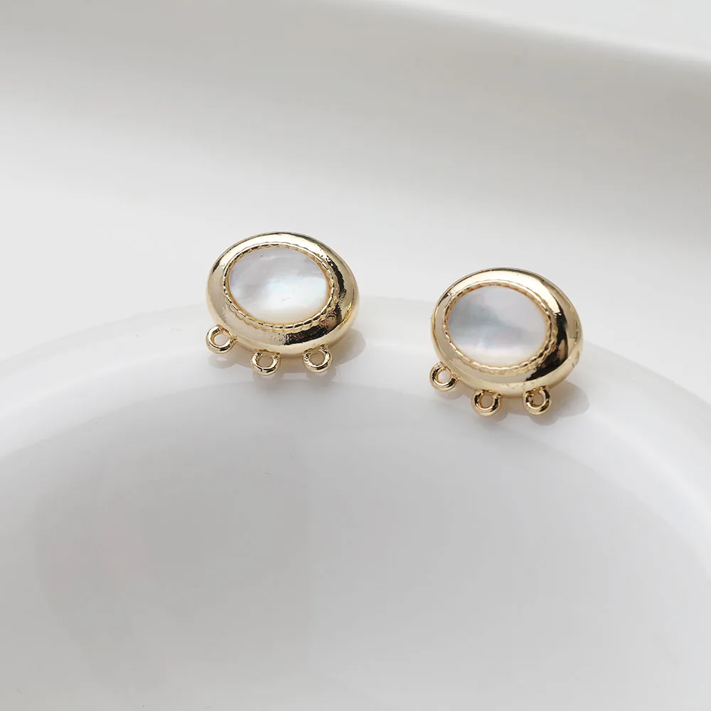 2PCS 14K Gold Plated Vintage Oval Simple Three Hole Shell Earrings Ear Stud Jewelry DIY Accessories Making Supplies