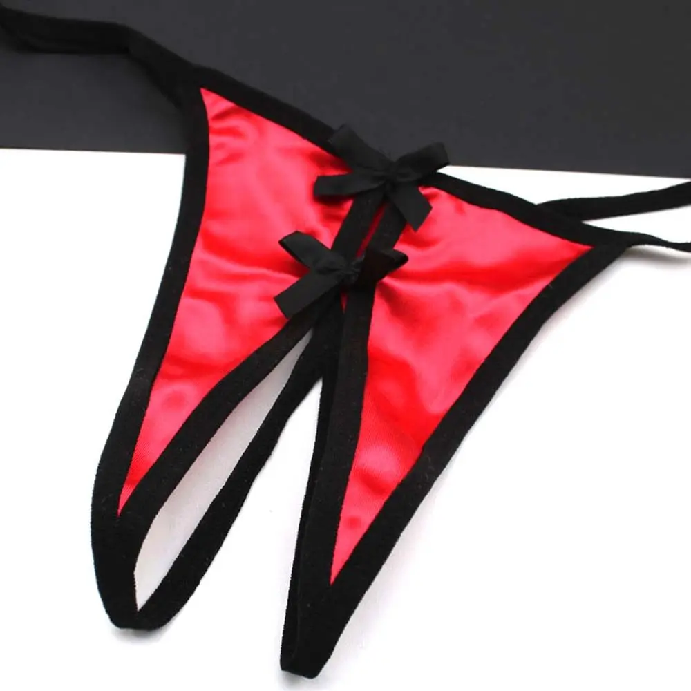 G-Strings Lingerie Satin Bandage Open Crotch Low Waist Women Panties T-Pants Sex Thongs Underwear