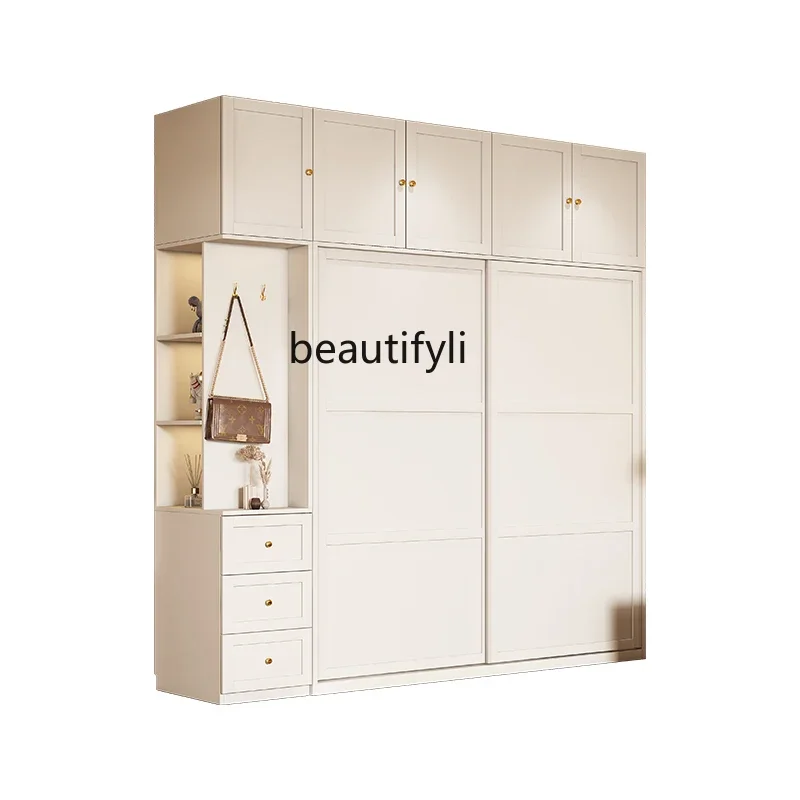 Light luxury French cream style wardrobe sliding door household bedroom modern simplicity, solid wood multi-layer board