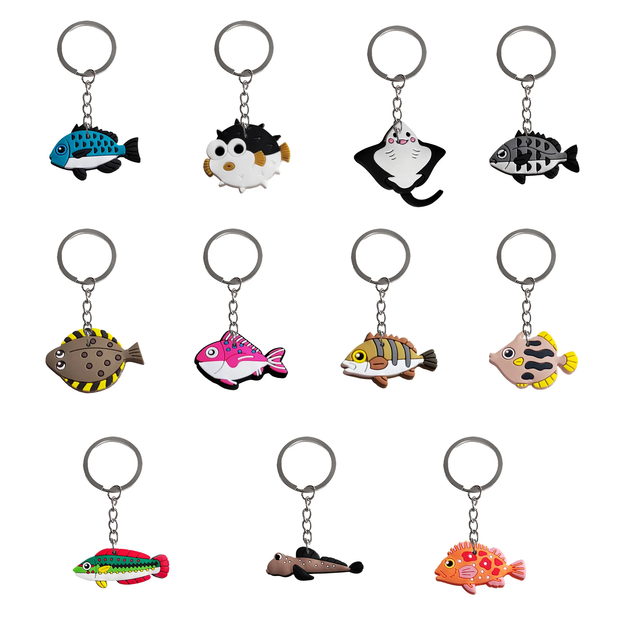 1/11 Uds Ray Pufferfish llavero de PVC mezcla de peces llavero mochila colgante encanto decoración de llaves de coche para adultos