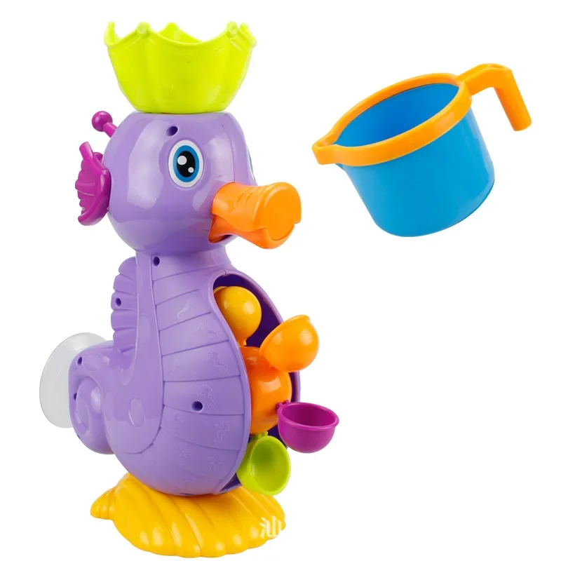 Bathtime Joy Cute Yellow Duck and Seahorse seal Spray Bath Toys Set for Children with Water Wheel and Faucet Play