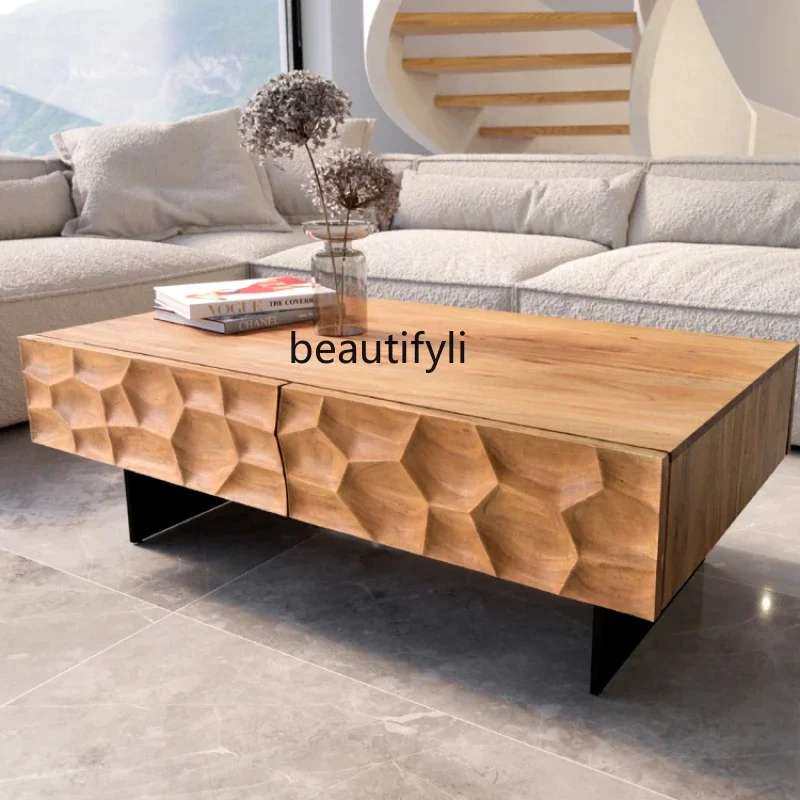 

Nordic creative oak, coffee table minimalist living room household rectangular light luxury high-end small apartment side table