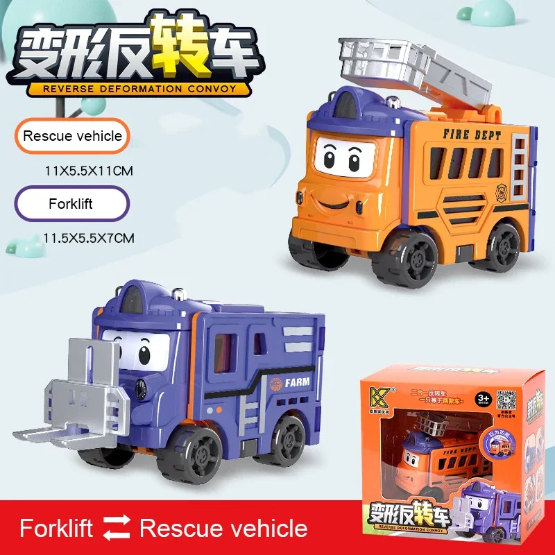 Transformable Cars Interactive Deformation Car Variety bus reverse car double-sided rollover deformation children's toy boy gift