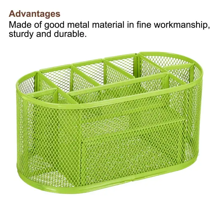 Portapenne con occasioni uniche portapenne ovale in metallo Organizer da scrivania 8 scomparti e 1 cassetto verde