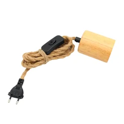 Modern Wood Hanging Lamp with Vintage Fabric Cord EU Plug Switch E27 Wooden Lamp Holder for Bedroom Home Decoration