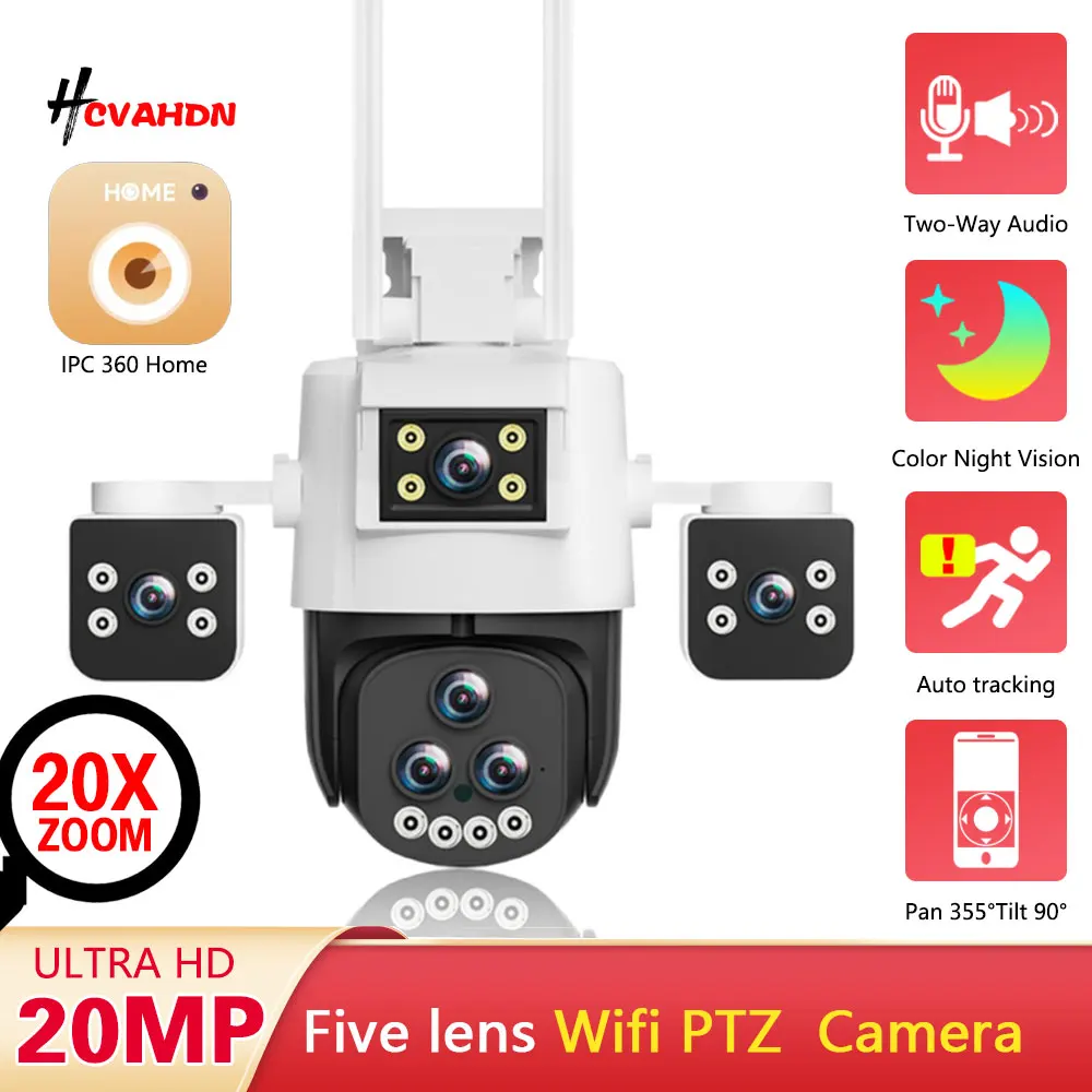 

20MP 20X Zoom Outdoor WiFi PTZ Camera HD 5 Lens 3 Screen Waterproof Night Vision Two Way Audio Auto Tracking PTZ IP CCTV Camera