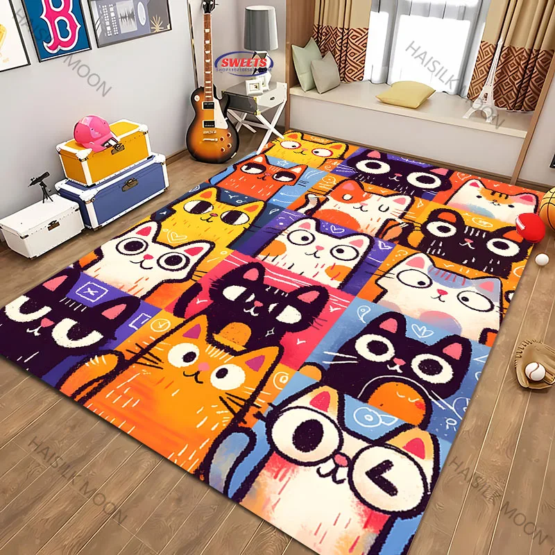 

Персонализированный ковер с мультяшным котом и коллажем с художественным принтом! Противоскользящая звукоизоляция, коврик для входной двери в гостиную, спальню, диван, коврики