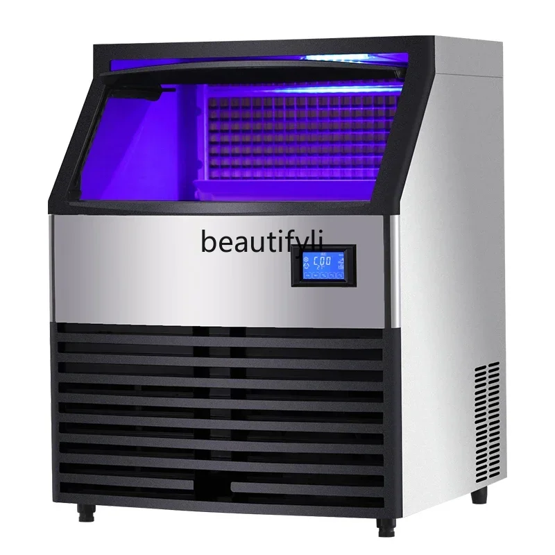 lt Ice machine commercial milk tea shop medium-sized 100KG bar KTV automatic large-capacity blue light ice cube machine