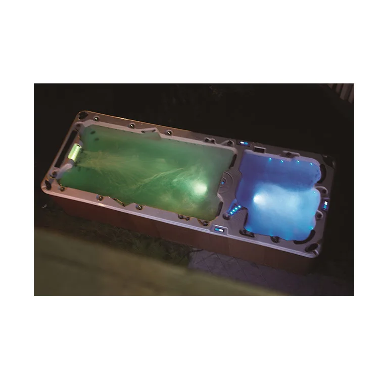 Modern Design Rectangular Acrylic Freestanding Outdoor Swim Spa 3-Person Dual Zone Training Pool Balboa Combo Massage
