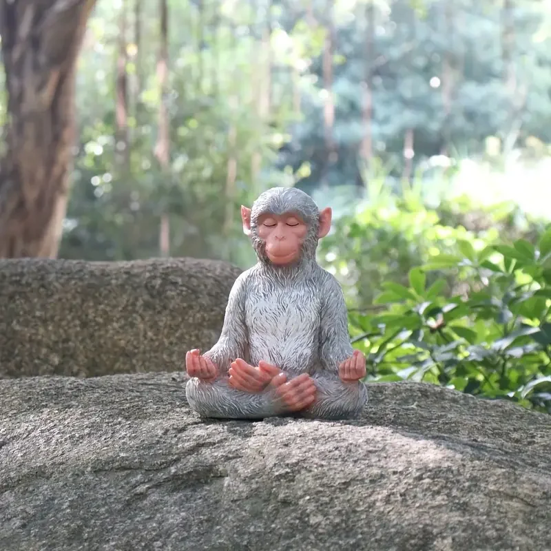 Monkey Zen Ornament Monkey Sitting on Stone Meditating Resin Made Reveal Truth of Universe