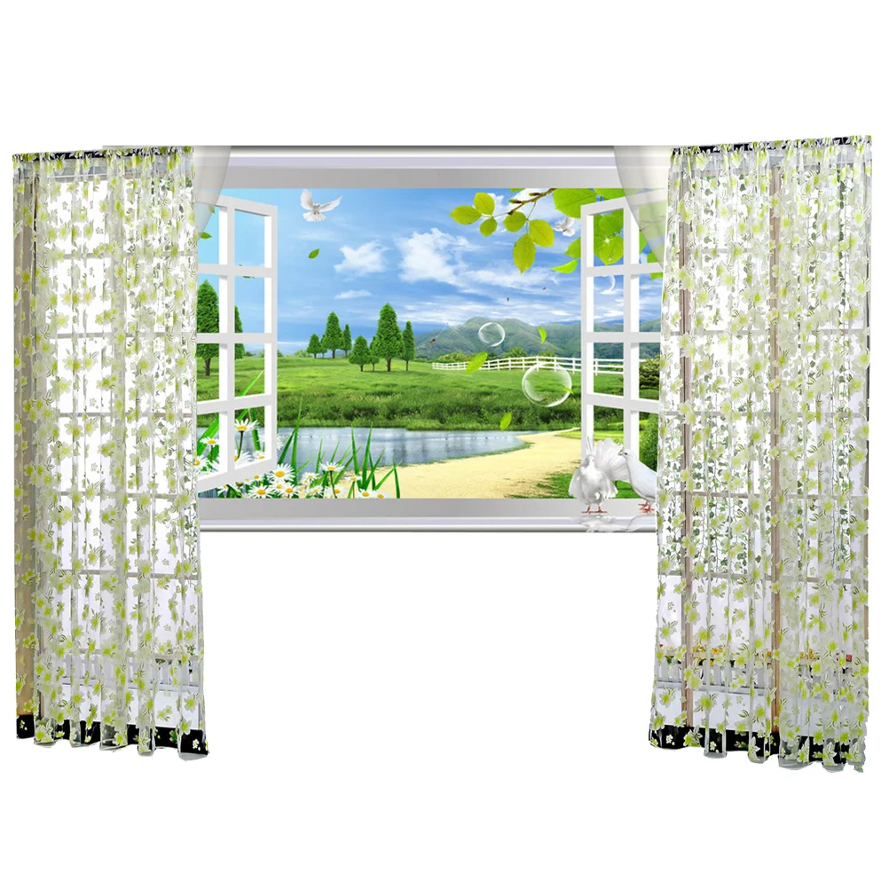 Lichtgekleurde bloemen bladeren raamgaasgordijnen netgordijnen slaapkamer woonkamer kantoor gordijnen decoratie raamgaas