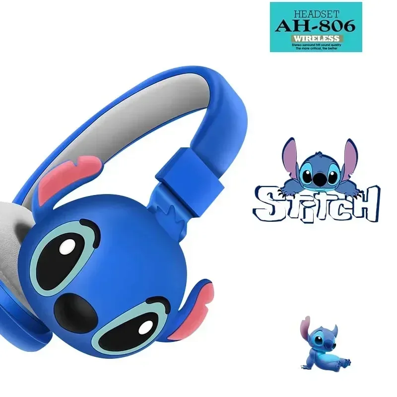 Disney stitch sem fio bluetooth fones de ouvido AH-806 alta fidelidade som estéreo dobrável com microfone anime dos desenhos animados crianças presente aniversário