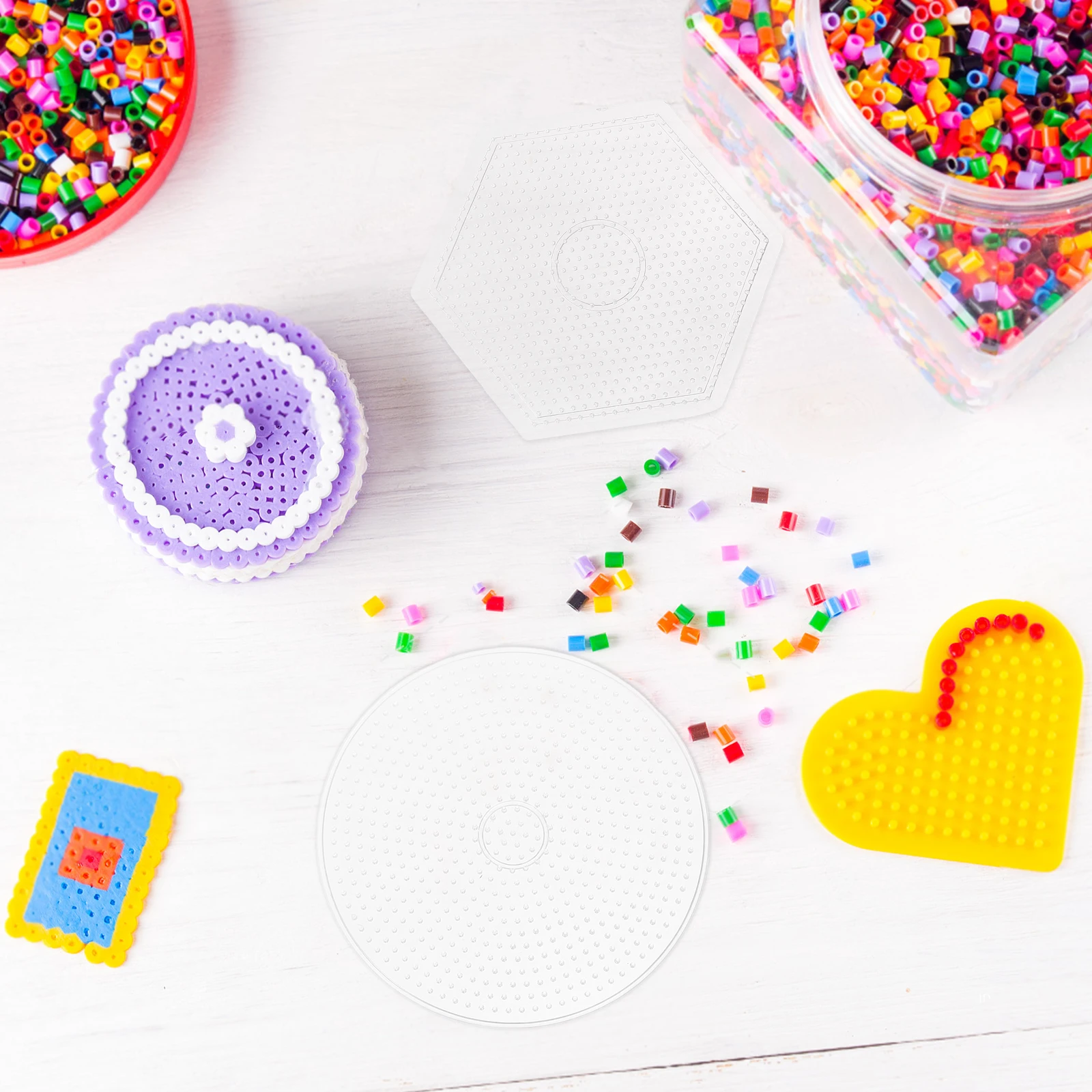 

3pcs Beads Boards Plastic Pegboards Circle Square Stencils Craft Design Kids DIY Tool Jewelry Plastic Beads Tweezers Making