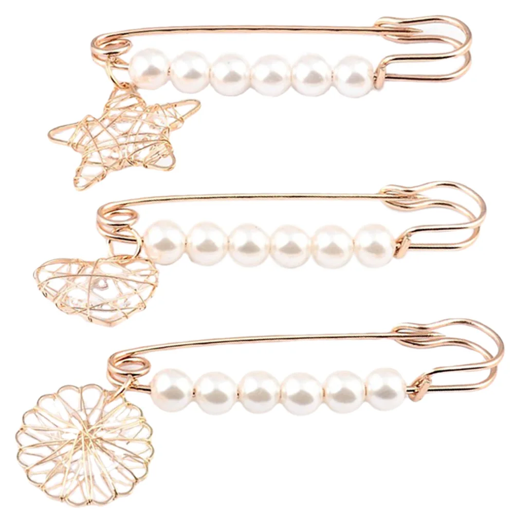 

3Pcs Brooch Pearl Decor Stylish Lapel Pin Elegant Clothing Corsage Delicate Breastpin Fashion Accessory Brooch