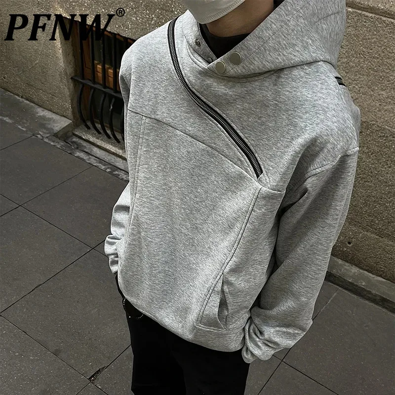 PFNW Double Zipper Niche Design Hooded Male Sweatshirt New Autumn American Pullover Men Loose Trendy Street Hip-hop Tops 28W4435