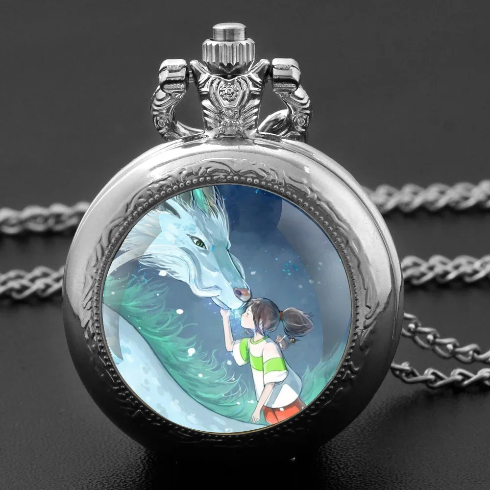 

Girls Gifts Anime Cartoon Vintage Glass Dome Quartz Pocket Watch Chain Timepiece Pendant Ideal for Men Women Children As Gifts