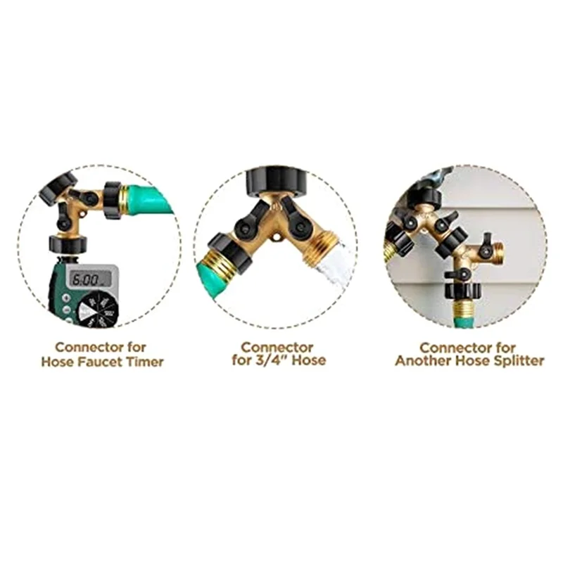 COFA-Garden Hose Splitter 2 Way Heavy Duty Brass Connector Tap Splitter Y Splitter 2 Valves&7 Extra Rubber Washer Hose Spigot