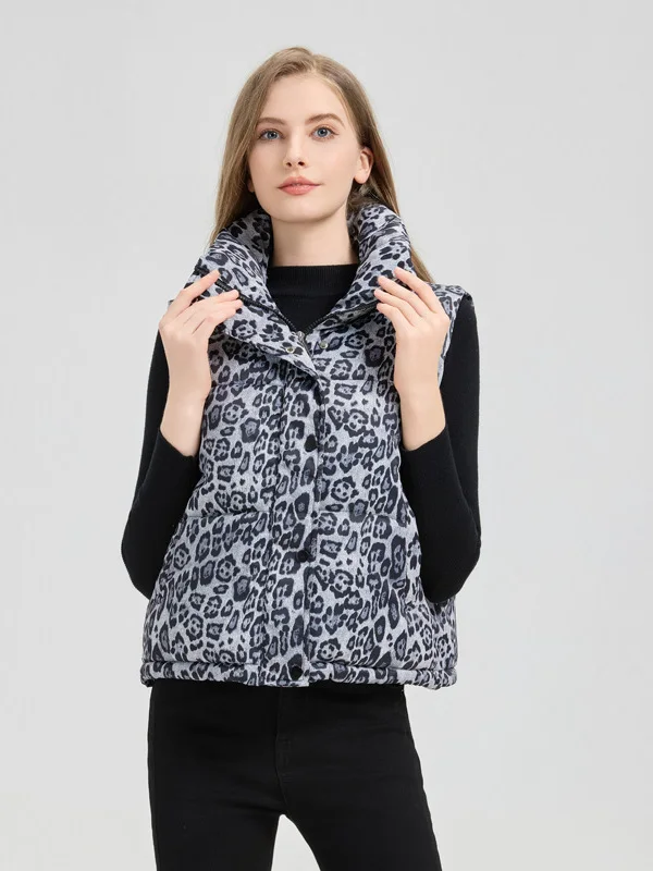 Herbst Winter Neue Sle frauen ort Svel Baumwolle Jaet Stehkragen unten Baumwolle Weste Leopard Print Biker Weste Wärme