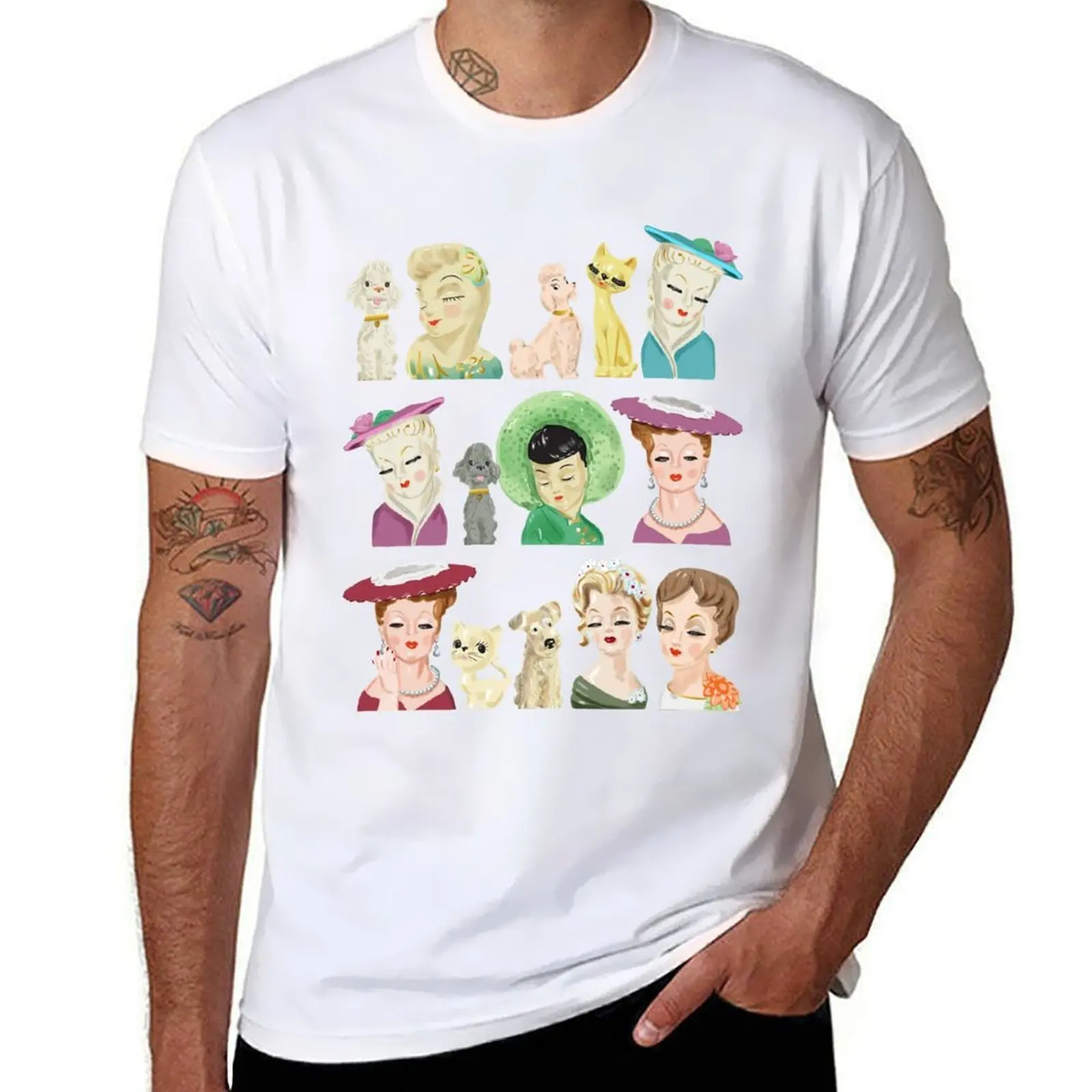 

Collectible Lady Head Vases Vintage Kitsch with Cats and Dogs T-Shirt man t shirts for men t shirt man casual T-Shirt