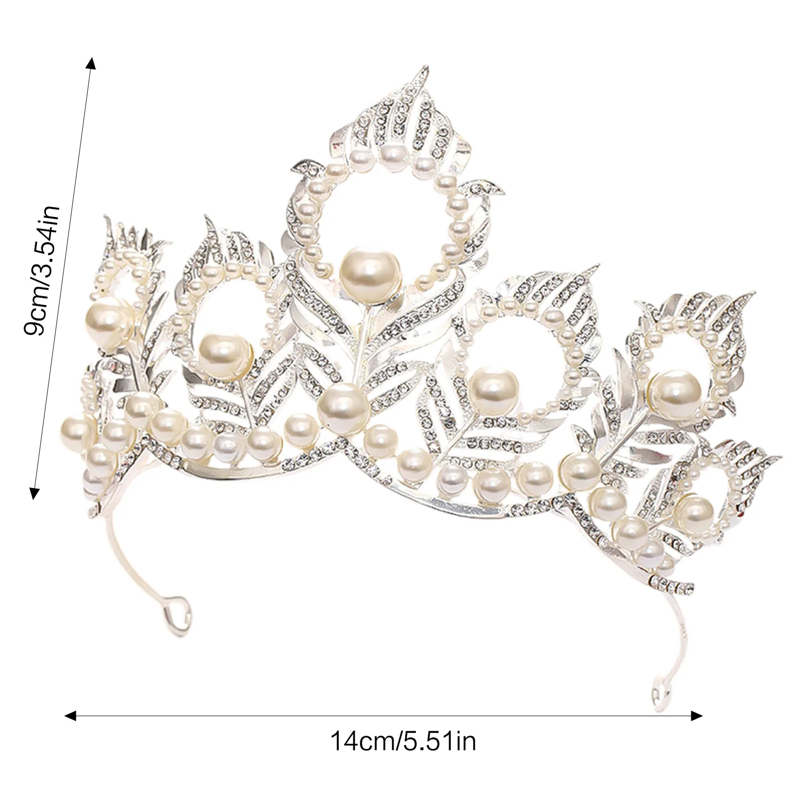 Pearl Crown Headpiece With Peacock-Feather For Wedding Bridal Hair Accessories view 6