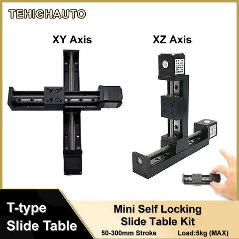 XY XZ Axis T-type Linear Guide Rail Mini Motorized Slide Table 50-300mm Stroke Nema11 28mm Stepper Motor for DIY CNC 3D Printer