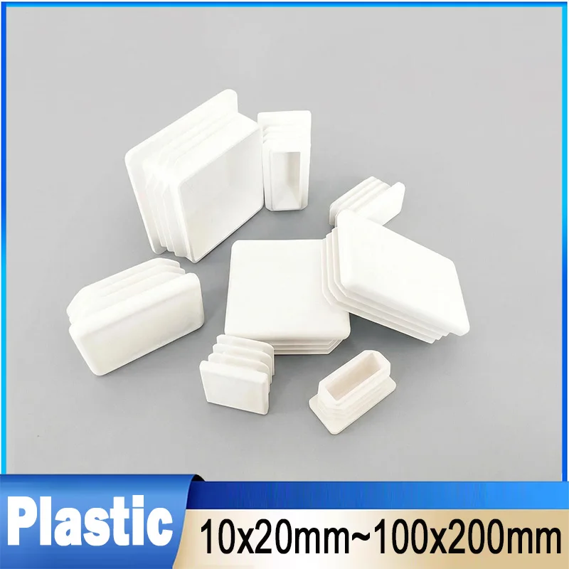 1~20Pcs White Square/ Rectangle Plastic Plug Tube Inner Plugs Table and Chair Foot Cover Blanking End Cap Dust-Proof 10mm~200mm