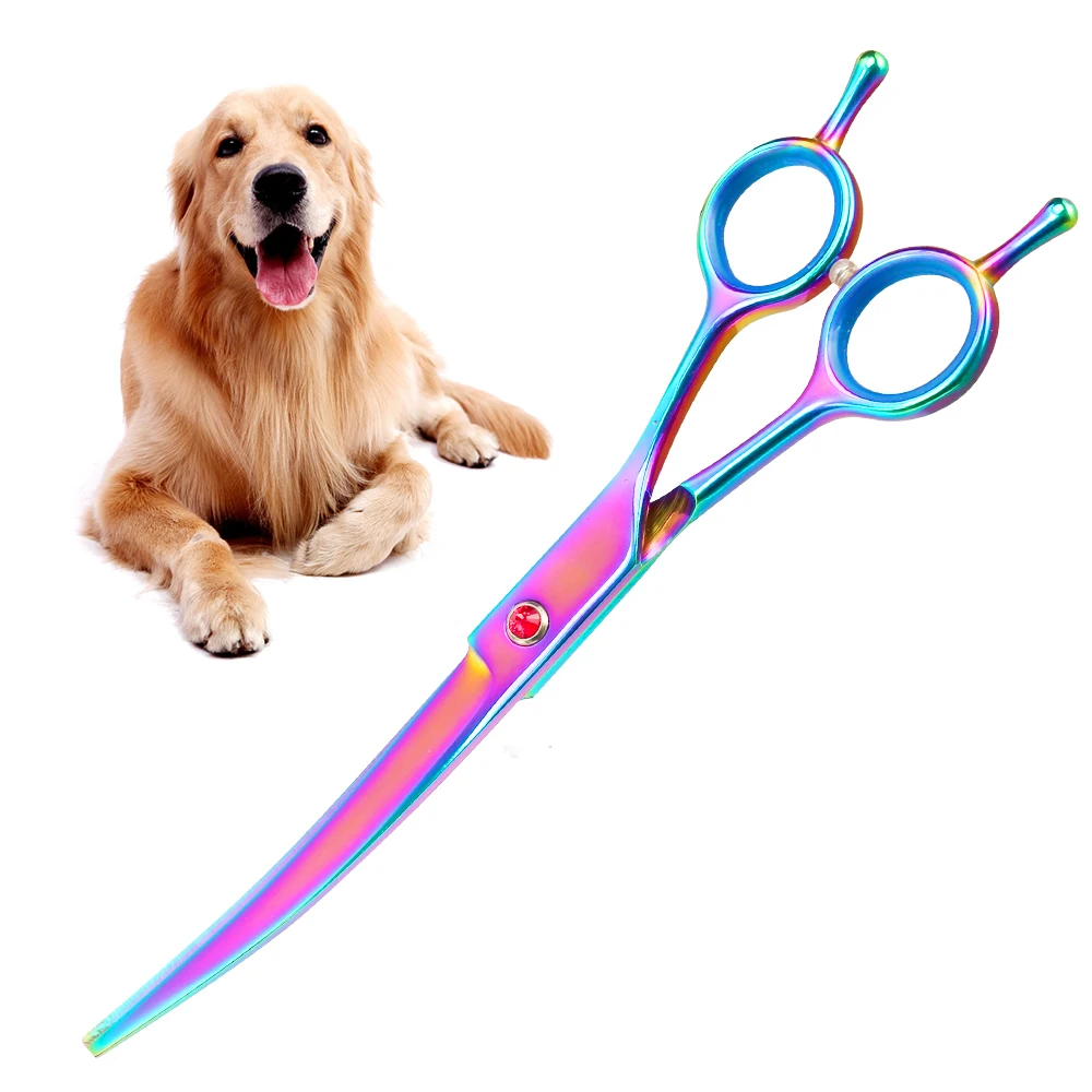 Portable Curved Pet Hair Scissors Grooming Right and Left Hand Safty Stainless Steel Dog Scissors Pets Shears Animal Cutting