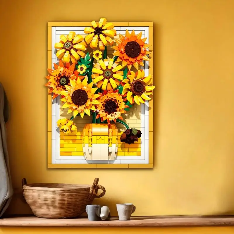 Sunflower Art Frame Building Bricks, Floral Design, DIY Kit, Desktop Decor, Nice Birthday Gift For Relatives & Friends.