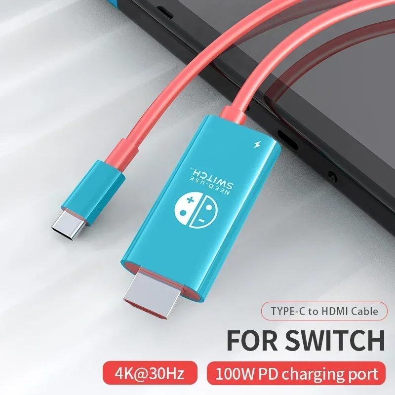 Plug & Play Type C to HDMI Cable for Nintendo Switch 4K 1080P 100W PD Charging For Macbook Laptop Tablet Mobile Phone Steam Deck