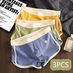 3PCS Men's Four Seasons Underpants Slim Panties Mid-Waist Simple Breathable Comfortable Boxer Shorts Vertical Stripe Soft Panty