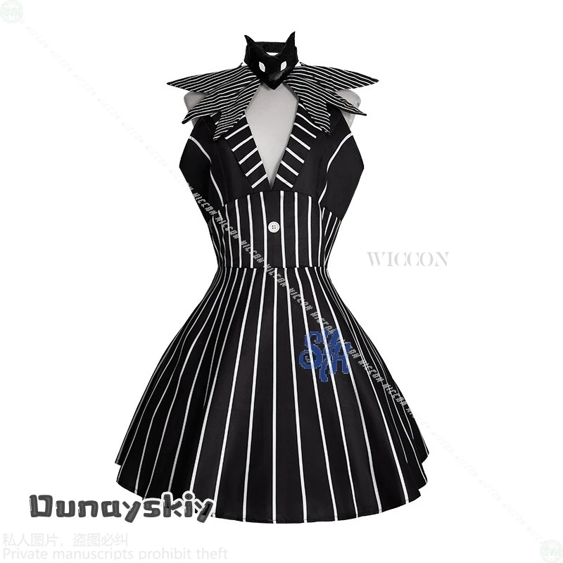 فستان أنيمي أنيمي الهالوين للحفلات التنكرية {NinoNiko Cosplay} Skully Genderswapped أسود أبيض مخطط بدون أكمام بدون ظهر #6