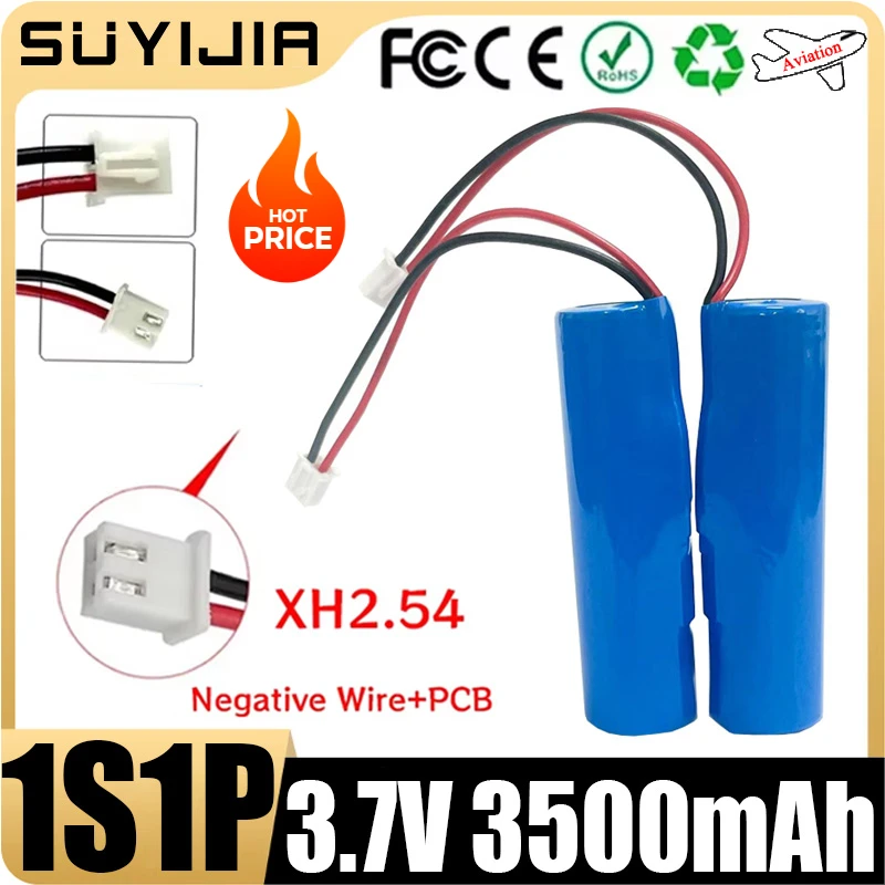 3.7V 18650 Liion Battery Pack 3500mAh 1S1P Lithium-ion Rechargeable Batteries Negative Wire+PCB for Sweeper Replacement Lighting