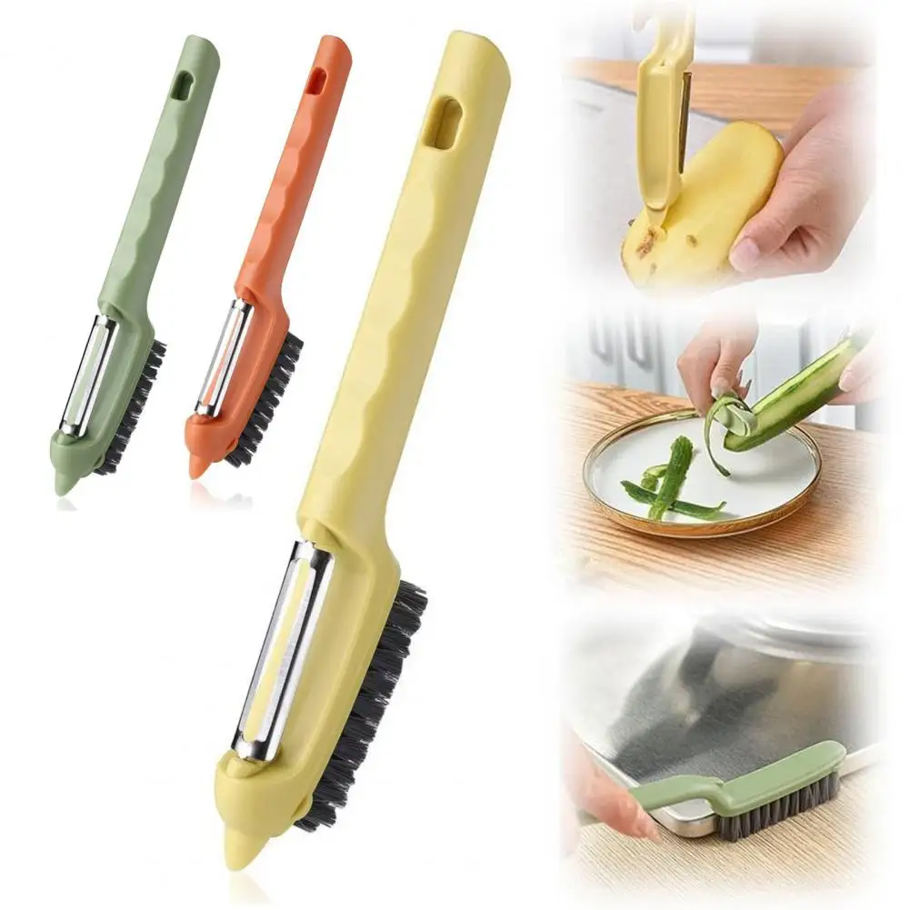 Kitchen Peeling Knife Vegetable Peeler with Brush 3 in 1 Multifunctional Veggie Peeler with Scrubber Brush for Food Veggies Carr