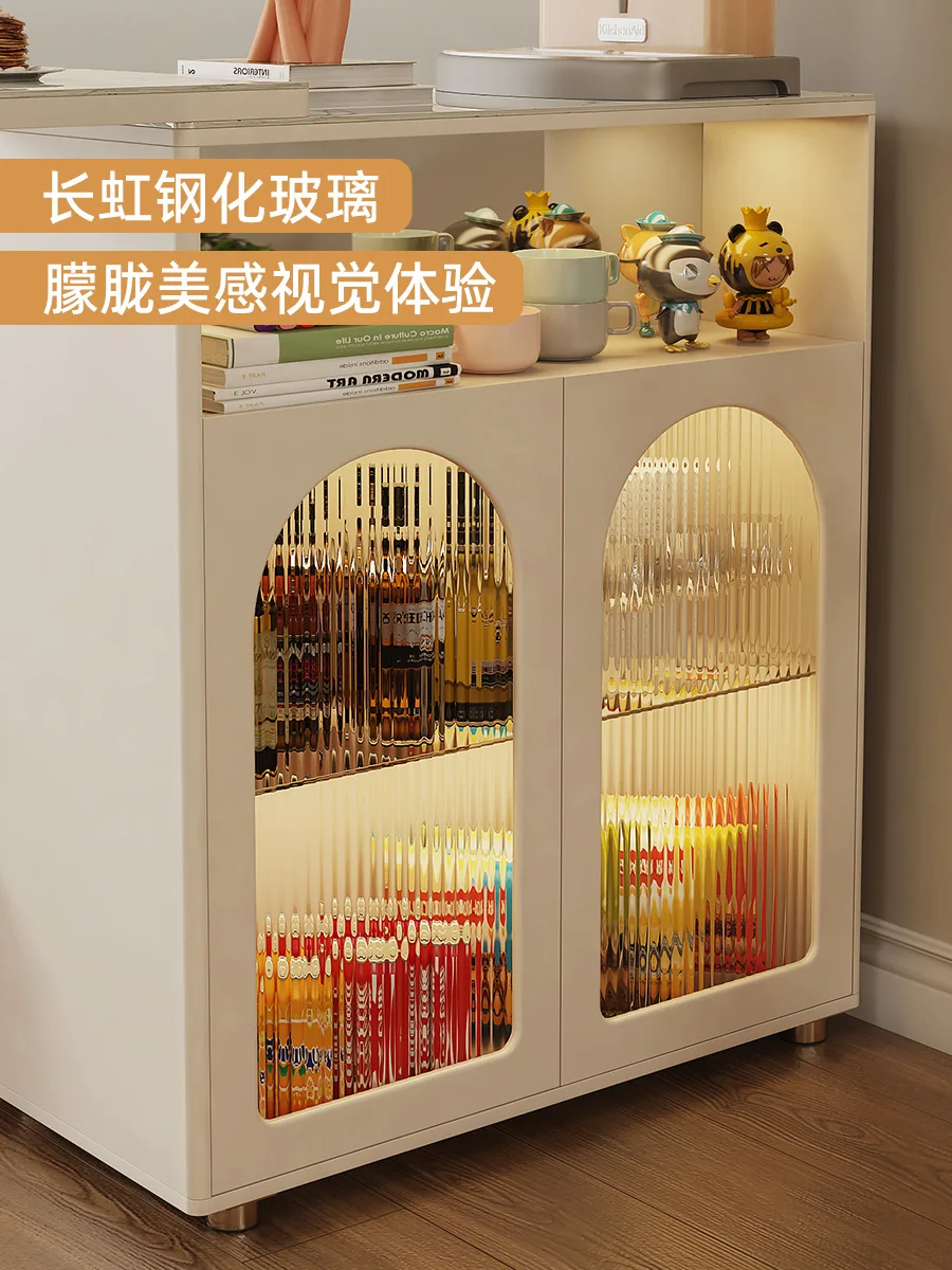 

French cream wind retractable small bar counter wine cabinet living room sofa side partition cabinet integrated rock slab table
