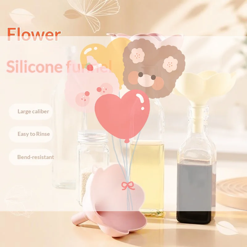 1Pcs Flower Shape Liquid Funnels Cherry Blossom Style Funnels Home Olive Oil Condiments Liquid Powder Dispenser Kitchen