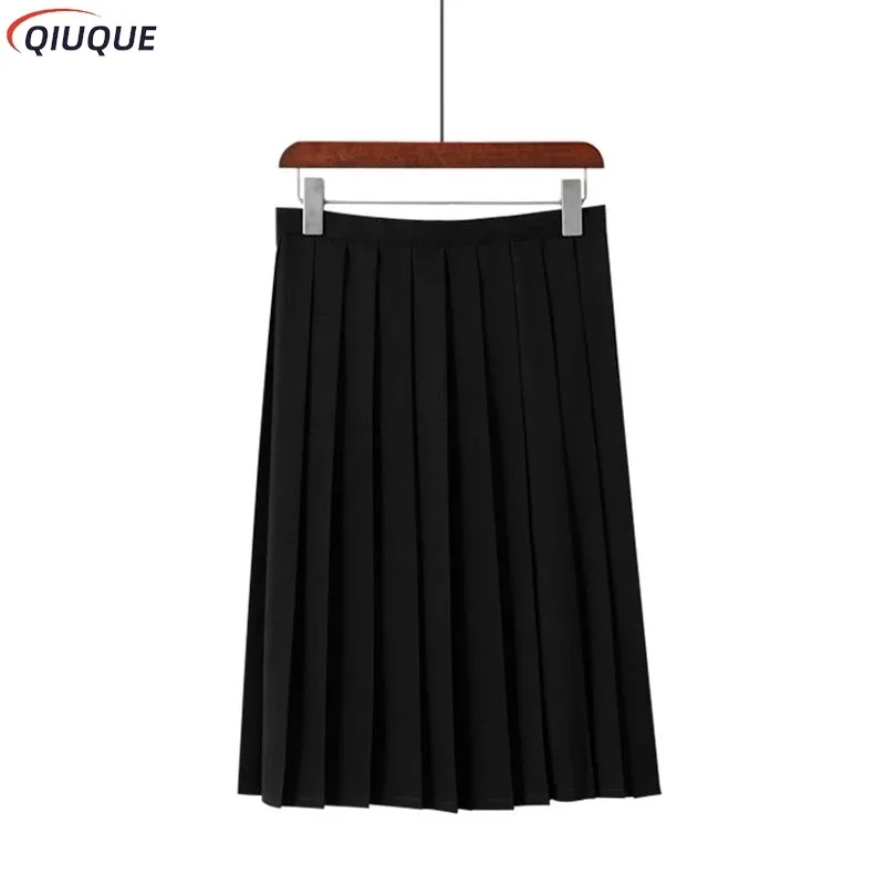 

qq45Black / Dark Blue Pleated Short Long Girl Women Summer High Waist Japanese JK Skirts Fashion Student Uniform Sk