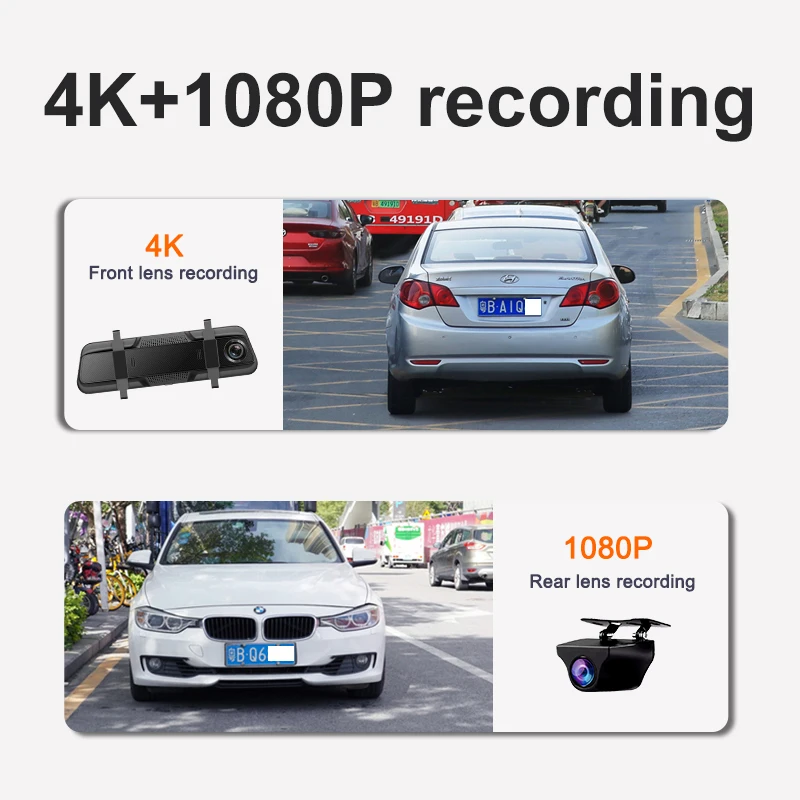 4K Dash cam Black box Car DVR Wireless Carplay & Android Auto RearView Mirror Support Rear View Camera Car Camera Video Recorder