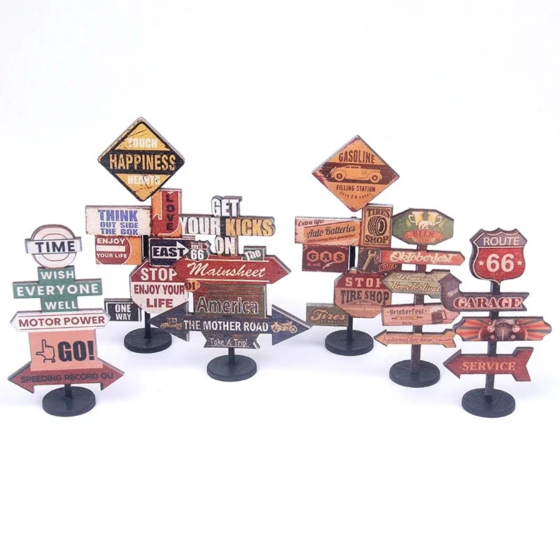 

Miniature Wooden Mini Road Sign Signposts Garden Ornaments Gardening Micro-landscape Simulation Scene Ornaments