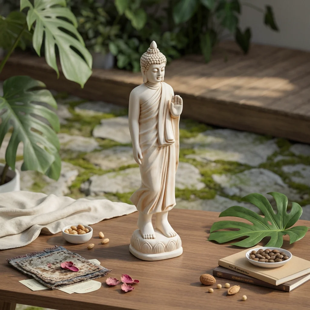 Buddha Statue with Pedestal Ornate Buddha Statue Decor Temple-Style Outdoor for Garden, Meditation Room