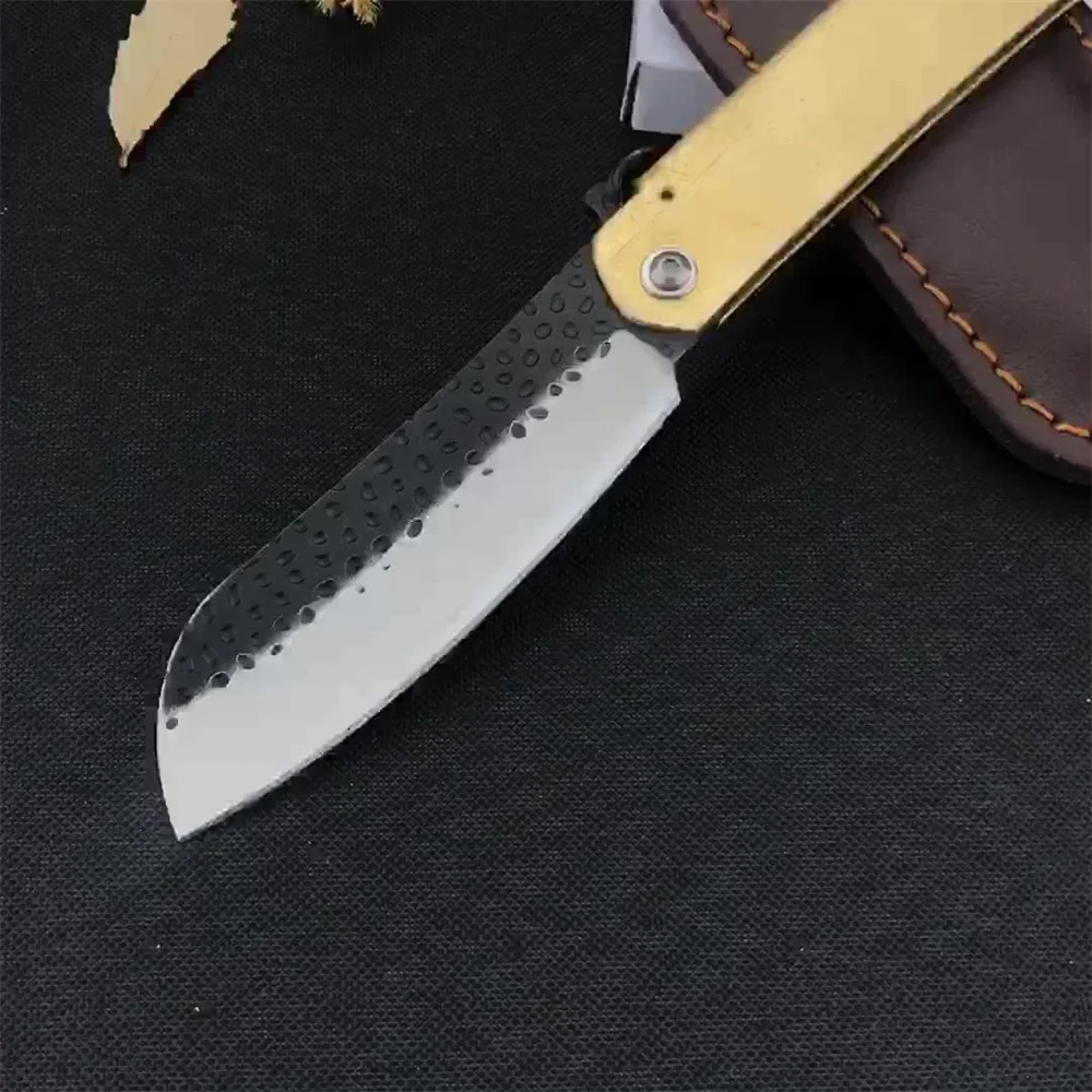 Pisau Lipat Multifungsi, Bilah Baja Tempa 7Cr13Mov, Gagang Kuningan, Pisau Buah, Alat EDC untuk Berkemah dan Memancing di Luar Ruangan