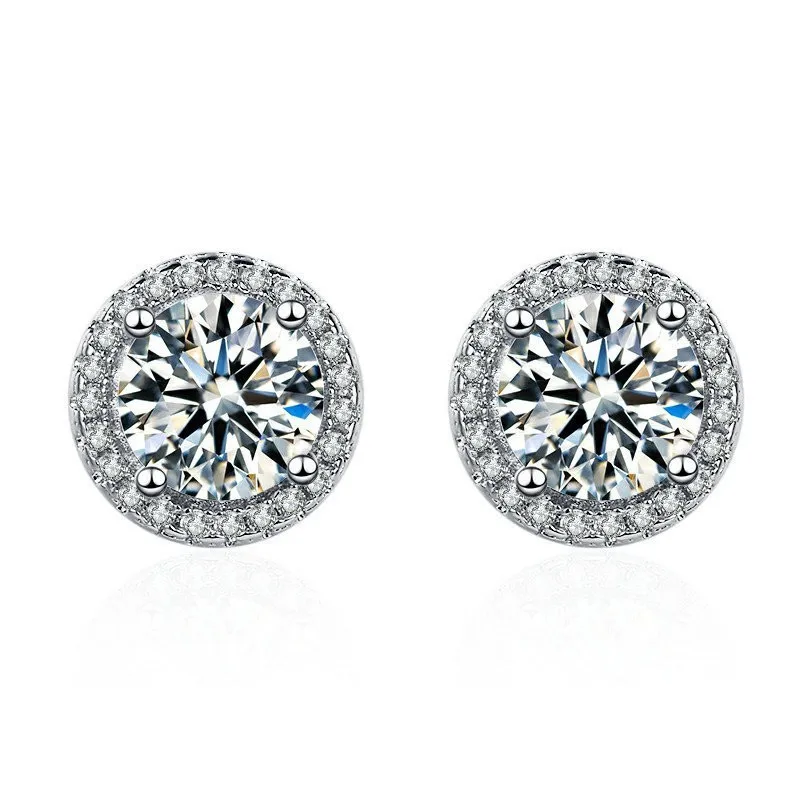 

S925 Silver Zircon Stud Earrings for Women, Four-Prong Round Full-Cut Diamond Earrings Suitable for Both Men and Women