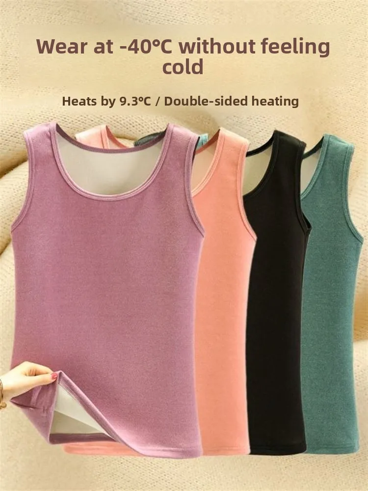 

Thickened Fleece Warm Vest Women's Autumn Winter Slim Fit Cotton Heating Underwear Tank Top plus Size Base Shirt