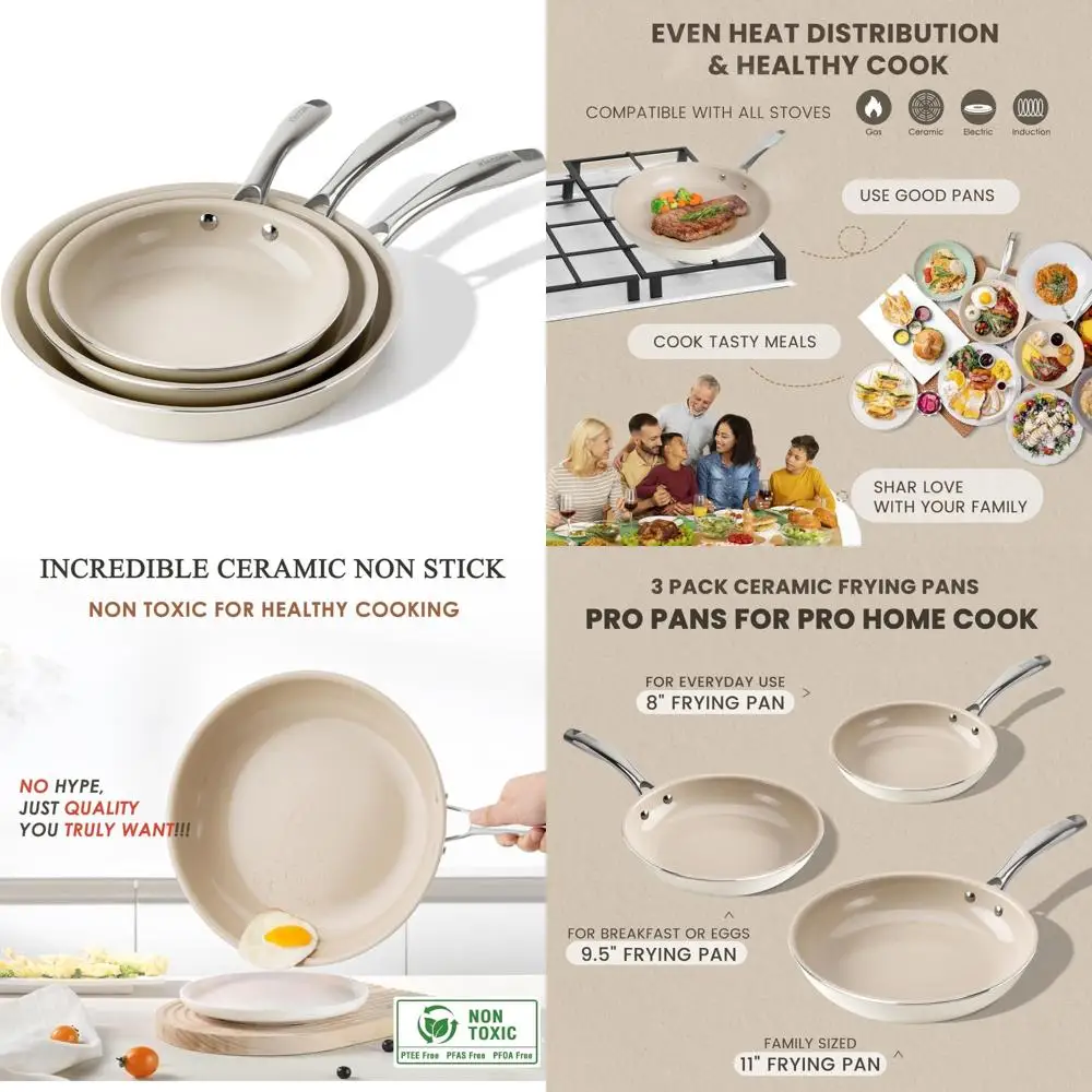 

Набор керамических сковородок с антипригарным покрытием, здоровое приготовление пищи, 8 9,5, 11 сковородок с крышками, нетоксичные сковороды для использования на кухне